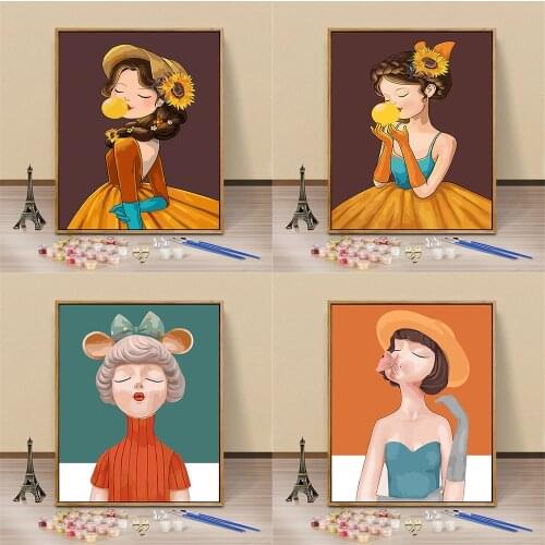 Young Girls Painting By Numbers For Adults Kits Hand Painted Decor Drawing Canvas DIY Oil Coloring Paint Picture By Numbers