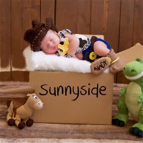 2019 New Baby Boy Photography Prop Set Cowboy style 5pcs/set Toddler Hat Cap + Jacket + Diaper Cover + Boots Cowboy Outfits