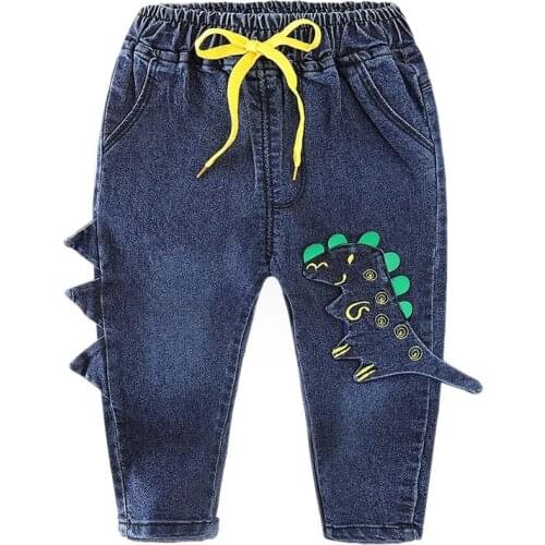 New 2021 Kids Fashion Jeans Trousers Pants Boys Cartoon Dinosaur Denim Pants Baby Boys Jeans Autumn Jeans Long Pants Clothing