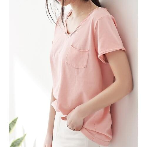 New arrive female Cotton short-sleeved T shirt women summer autumn pink white O neck tops clothing