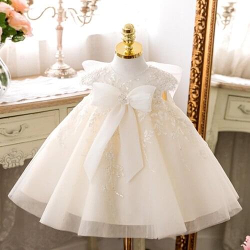 Sweet Girls Princess Flower Dress Kids Children Bow Lace Birthday Wedding Party Ball Gown Dresses Paegant Vestidos S12727