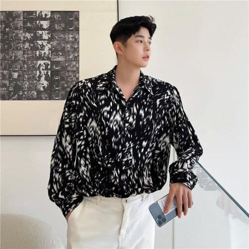 Shirt Mens Leopard Korean Printed Print Long Sleeve For Casual And Versatile Trend Fashionable Ruffian Handsome Net Red The New