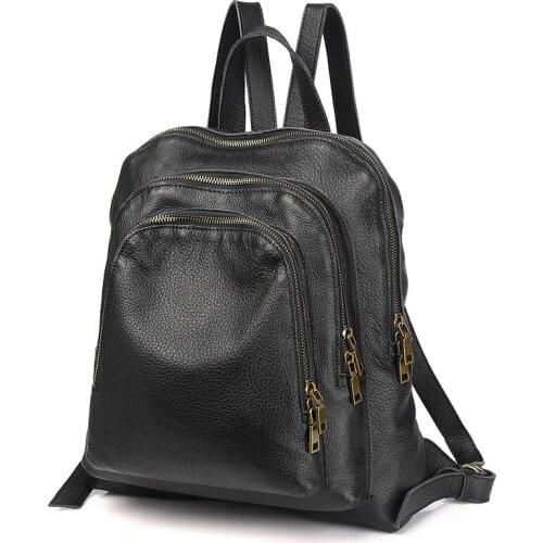 Three Layer Design Backpack Women Genuine Leather Luxury Soft Cow Leather Lady Rucksack Large Casual Travel Backpack Bag Women