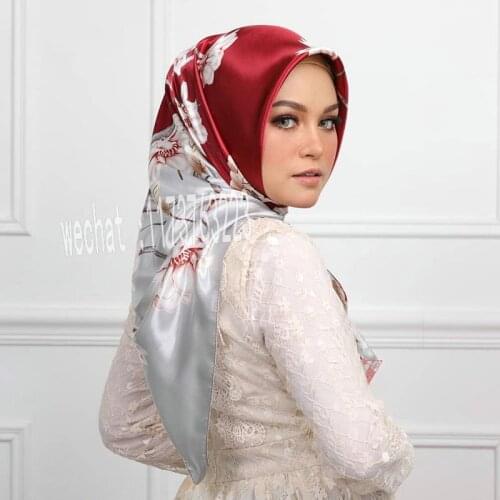 90*90cm Print Silk Scarf Hijab Muslim Women Square Scarves Foulard Femme Musulman Head Scarf Ladies Shawl Bandana Headwrap