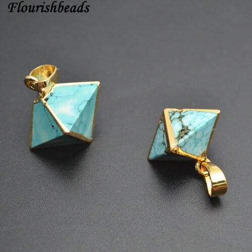 Blue Howlite Turquoise Pyramid Square Point Stone Pendants Small Size 15mm Jewelry Supplies 5pc per lot