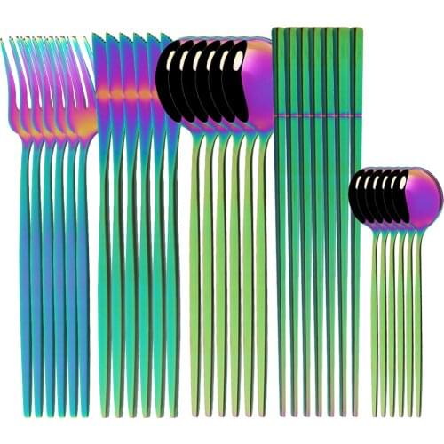 Dinnerware 6/30Pcs Rainbow Cutlery Set Stainless Steel Luxury Flatware Home Fork Spoon Knife Chopsticks Kitchen Dinner Set