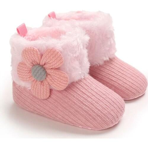 Newborn Baby Girls Winter Warm Booties Cotton Boot Flower Prewalker Shoes Infant Non-slip Soft Soled Walking Shoes