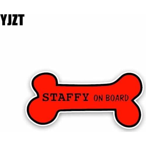 YJZT 14.6CM*7CM STAFFY ON BOARD PVC Decal Dog Bone Car Sticker 12-40244
