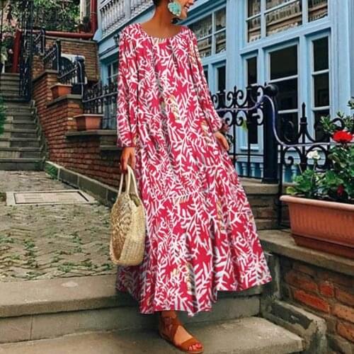 ZANZEA Women Long Maxi Dress 2021 Summer Ladies Floral Printed Vestidos Vintage Sundress Beach Party Robe Femme