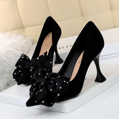 Womens shoes new fashion velvet bow high heels soft soles comfortable non-slip sexy party shoes