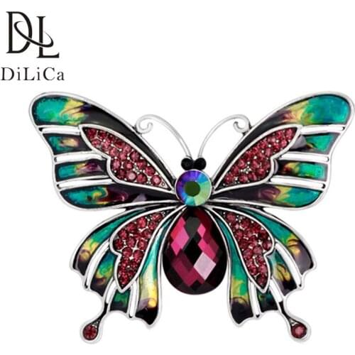 DiLiCa Vintage Animal & Insect Butterfly Brooches Rhinestone Alloy Brooch Pins for Women Crystal Clip Up Corsage Accessories
