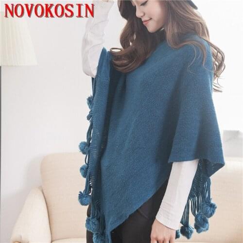 2021 Solid Color Women Pullover Outstreet Ball Style Triangle Sweater Autumn Winter Long Knitwear Batwing Sleeves Poncho