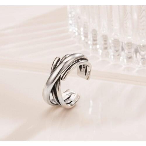 REETI Exaggerated Personality 925 Sterling Silver Geometric Irregular Rings for Women Bohemian Retro Adjustable Antique Ring