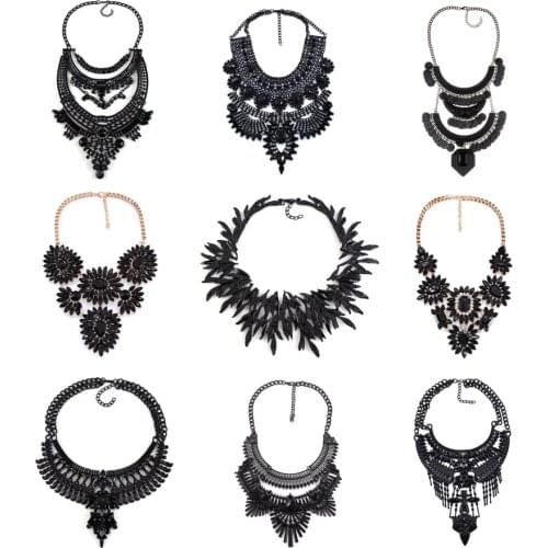 Black Stones Alloy Maxi Necklace Women Bohemian Retro Statement Big Choker Layer Necklaces Pendants Femme Fashion Jewelry
