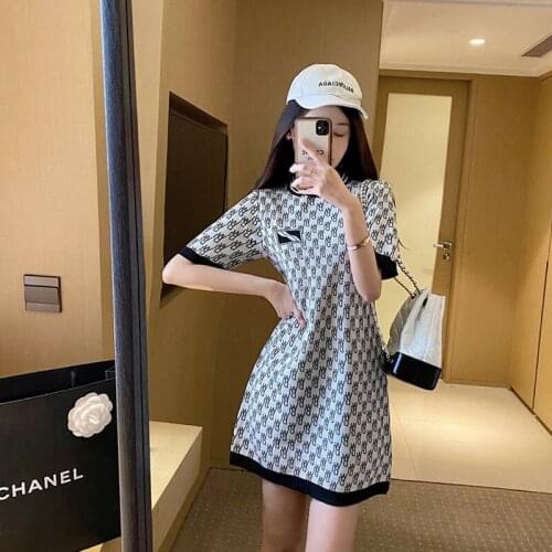 Pattern short sleeve T-shirt dress women ice silk summer 2021 new French niche temperament retro skirt thin