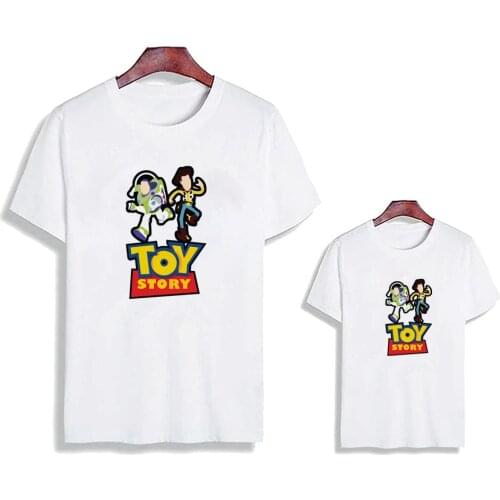 1PC Family Matching Clothes Summer Short Sleeve Casual White O-neck Toy Story Family Look Tee Shirts Kids Girls Boys Clothes