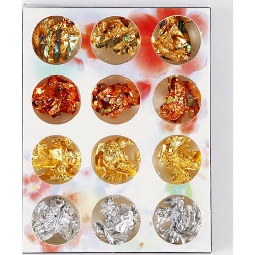 12pcs/box Gold Silver Tin Foil Paper Glister 3D DIY Design Nails Decorations Nail Art Accessories NAS009