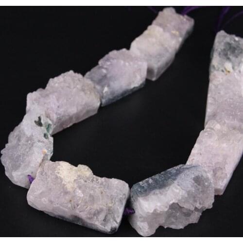 15.5"/strand Large Natural Amethysts Quartz Geode Druzy Rectangular Nugget Beads,Raw Crystal Drusy Slab Pendants Jewelry Making