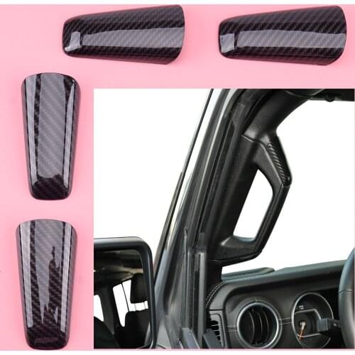 4pcs Carbon Fiber Style ABS A/B Pillar Handle Cover Trim Decor Moulding Fit for Jeep Wrangler JL 2018 2019