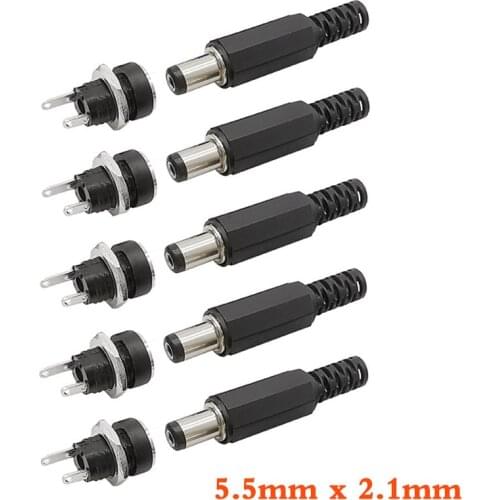 5/10/20Pair DC Power Socket Jack Supply Connectors 5.5 x 2.1mm Plastic Male Plugs DC-022 Power Socket Female Jack Mount Connec