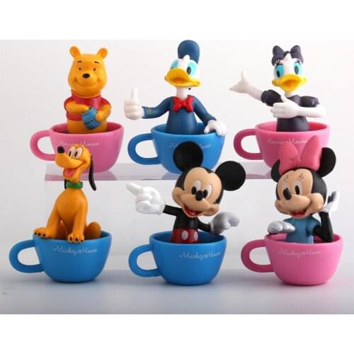 6Pcs/lot Disney Action & Toy Figures Mickey Mouse Minnie Donald Duck Pluto Pooh Cup Style Figure Doll Kids Birthday Model Toys