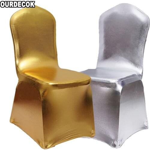 6pcs/lot Bronzing Elastic Chair Cover Gold Silver Spandex Metallic Fabric Wedding Chair Covers Banquet Decoration