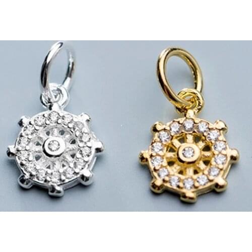 925 Sterling Silver AAA Zircon Paved Rudder Charms DIY Jewelry Accessories For Unisex 8mm Gold Color S925 Silver Pendants