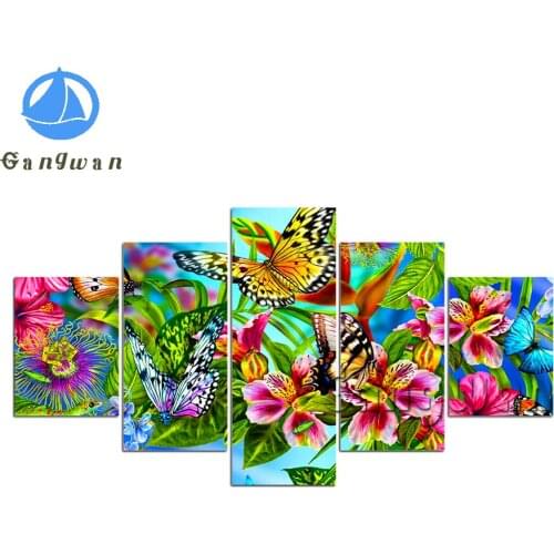 Butterflies Flowers diamond embroidery,Multi-Panel full round drill 5 D square cross stitch mosaic diamond painting 5 pcs decor