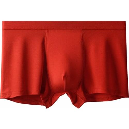 New Modal Plain Middle Waist Solid Color Breathable Red Quadrangle Pants for Men