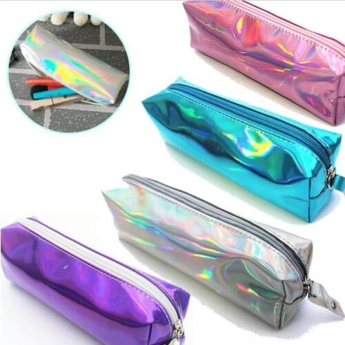 KDD Laser Flare Pencil Case Super Shiny PU Laser PencilsBags Kawaii Girl Durable Large Capacity School Supplies Stationery