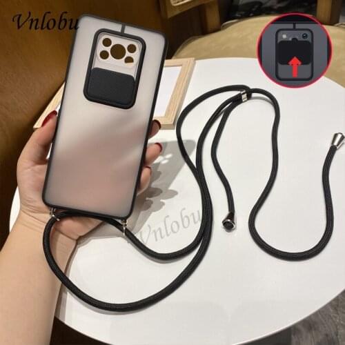 Shoulder Necklace Lanyard Case For POCO X3 NFC Push Window Lens Protection Back Cover For Redmi Note 10 Pro Max MI 10T Lite capa
