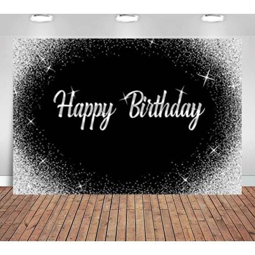 Birthday Party Banner Photography Backdrop Silver Black Sparkly Glitter Dessert Table Decor Backdrop Photocall Studio Photoshoot