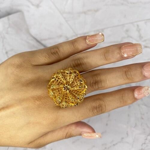 Mulher do Anel Red Rhinestone, Amante do anel de presente, anel novo Grande desenho de Cristal dourado