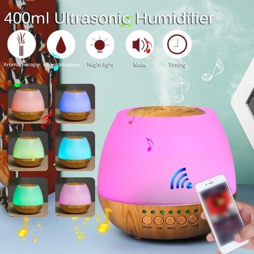 400ml Electric bluetooth Humidifier Essential Aroma Oil Diffuser Ultrasonic Wood Air Humidifier USB Mini Mist Maker LED Light