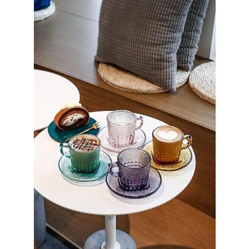 European retro primary color glass coffee cup set, afternoon tea cup breakfast exquisite light luxury milk coffee cup with sauce