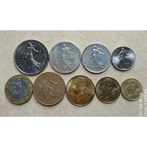 France 1 Set 9 Pieces Coins Old Original Coin Collectible Edition Real Rare Commemorative Random Year