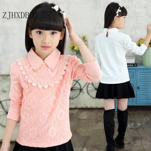 Spring Baby Girls T-Shirts New Soft Cotton Cute Long Sleeve Solid Flowers Printed Kids Tops Casual Blouse Teenager Girls Clothes