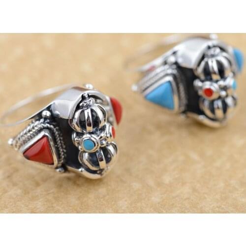 Thai silver ring S925 Silver Inlaid Natural stone antique craft Dorje jewelry can rotate your turn