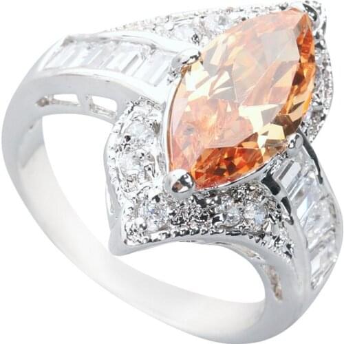 Marquise Brown Morganite 7*14mm Semi-precious Stone Silver Cool For Women Ring Q1920