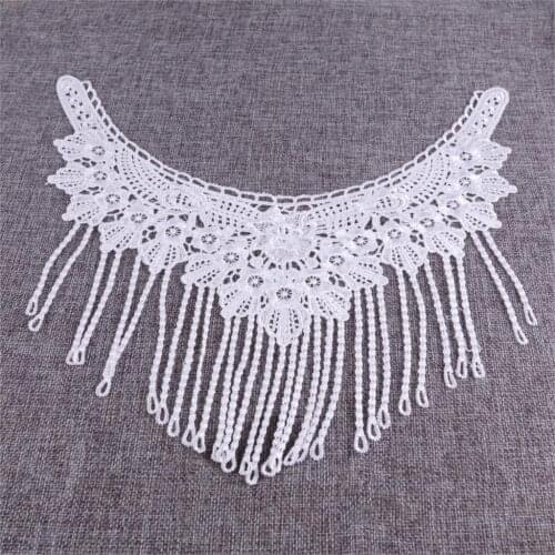 LETAOSK White Polyester Flower Neckline Lace Collar Patch Tassel Applique Motif Sewing DIY