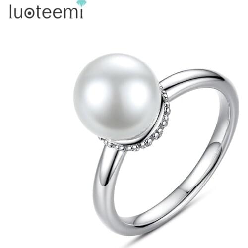 LUOTEEMI Imitation Pearl Ring for Women Simple Trendy Fashion Jewelry Finger Accessories Anello for Dating Party Birthday Gifts
