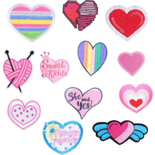 Love Heart Iron on Patches for Clothing DIY Embroidery Stripe on Clothes Sequin Applique Badge Applique Cloth Fabric Patch Print
