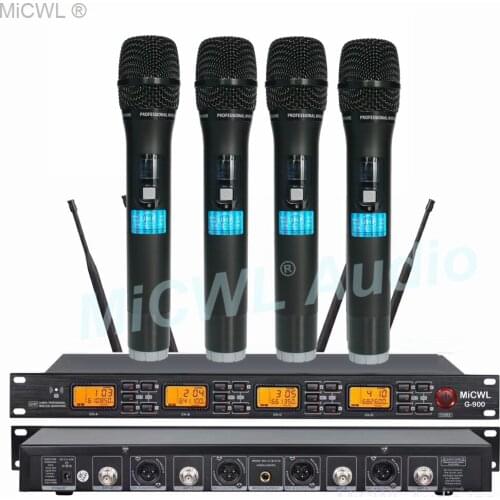 MICWL UHF Wireless Microphone System 4 Dynamic Handheld Karaoke Mic for Church Family Party Stage