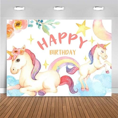 Mocsicka Unicorn Theme Birthday Backdrop Photoshoot Child Birthday Party Decoration Unicorn Rainbow Photo Background Photocall