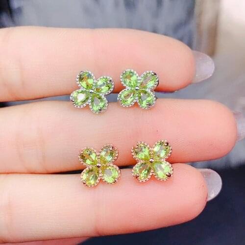 Fashion lucky Clover natural olivine earrings 925 silver Natural peridot gemstone earring women girl fine earrings for party