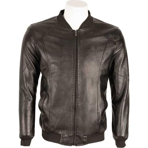 ChangNiu Men Leather Jackets Black Full Sleeve Pocket Pure Color Vintage Men Outwear Mid-Aged Leather Jacket Coats Pure Color