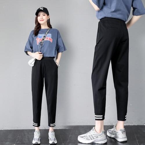 Newest Autumn Fat Womens Plus Size Loose High Rise Stretch Straight Tapered Ankle Pants Lady Causal Elastic Waist Jeans Trousers