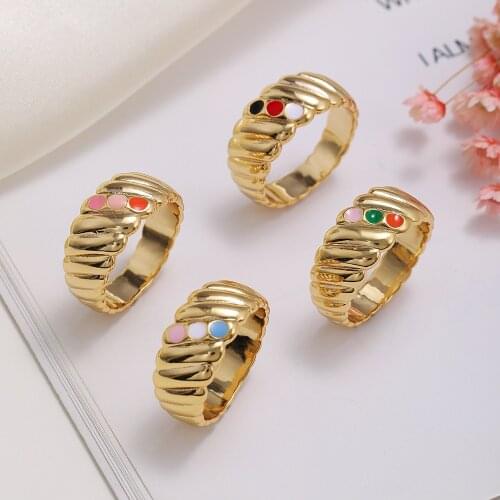 New Ins Vintage Color Drop Oil Circle Ring Gold-plated Copper Colorful Bread Rings For Women Girls Fashion Jewelry Gifts
