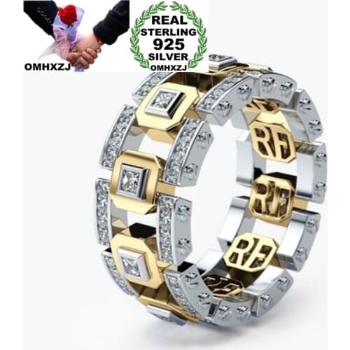 OMHXZJ Wholesale European Fashion Woman Man Unisex Party Birthday Wedding Gift Square AAA Zircon 925 Sterling Silver Ring RR928