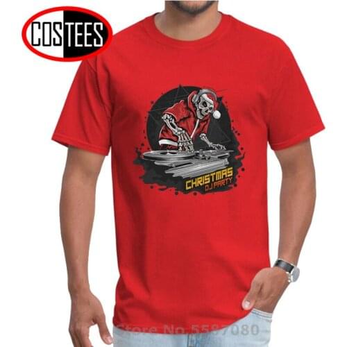 Parody DJ Skeleton Christmas Party T shirt man Mens Perfect design for X'mas DJ Skull T-shirt Horror Halloween Easter gift Tees